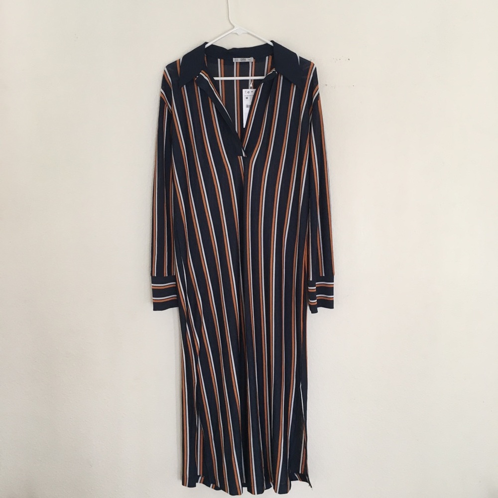 Zara Long-Sleeve Flowing Striped Shirt Dress